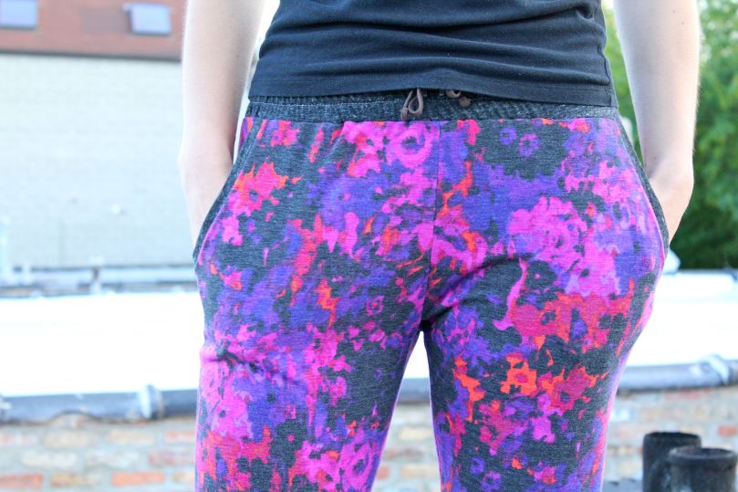 floral pant head on closeup