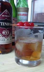 rye manhattan cocktail recipe with luxardo ice cubes