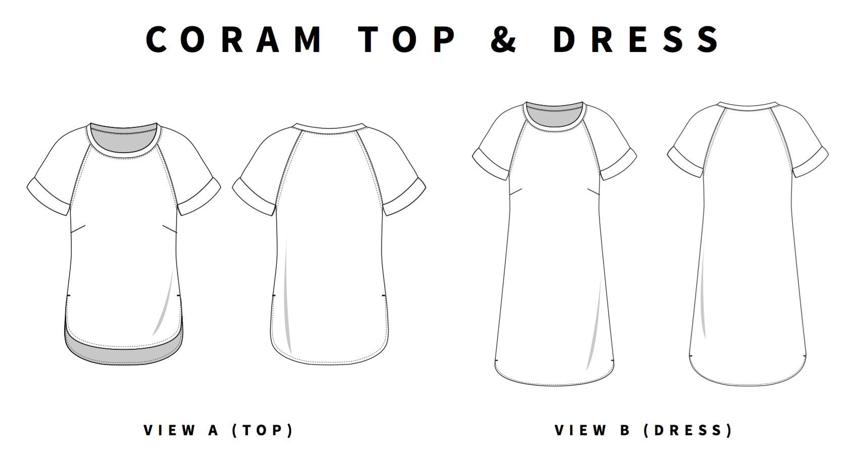coram top and dress line drawings